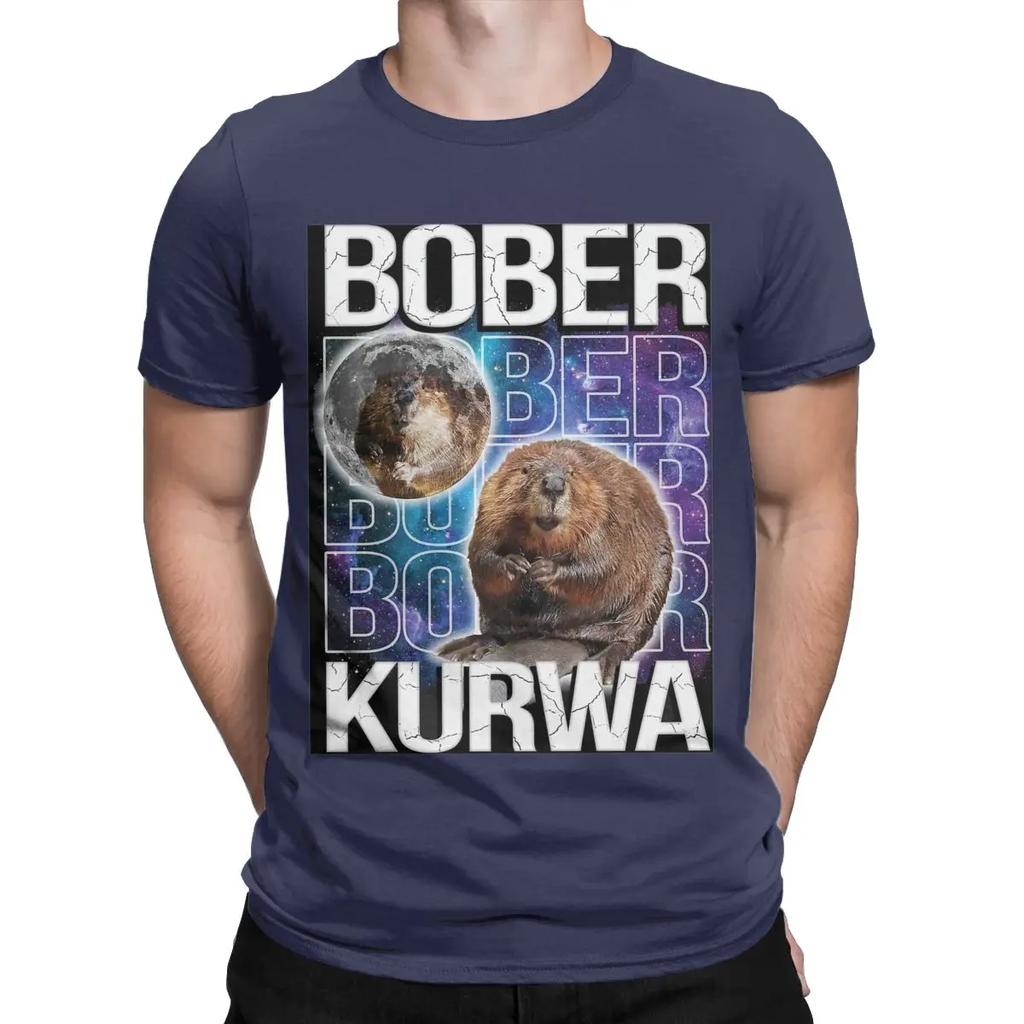 Funny Bober Kurwa Funny Beaver Meme Galaxy Universe T-Shirt for Men Round Neck Cotton T Shirts Short Sleeve Tee Shirt Tops