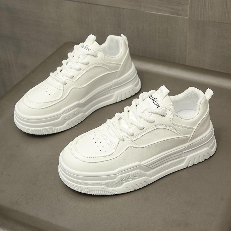 White sneakers women's autumn muffin platform white shoes round head lace-up breadboard shoes heightening casual shoes children