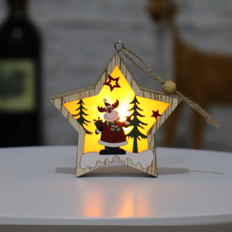 Wooden Luminous Christmas Ornaments: Star, Santa, Snowman, Deer Scene Pendants