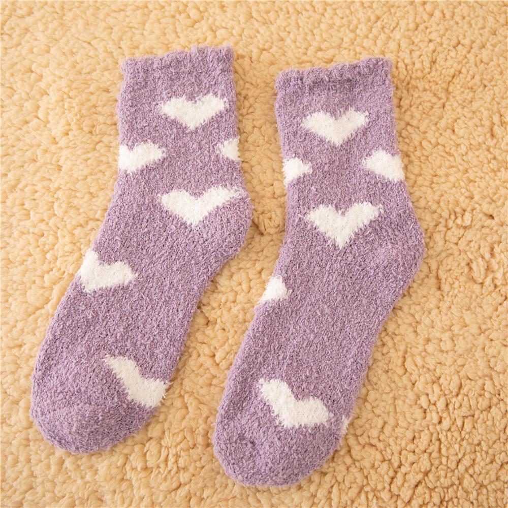 Women's Winter Fleece-Lined Heart Terry Floor Socks - Extra Thick, Non-Shedding, Mid-Calf Style