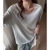 Women V Neck Loose Oversized Dropped Shoulder Short Sleeve Solid Casual Basic T Shirt