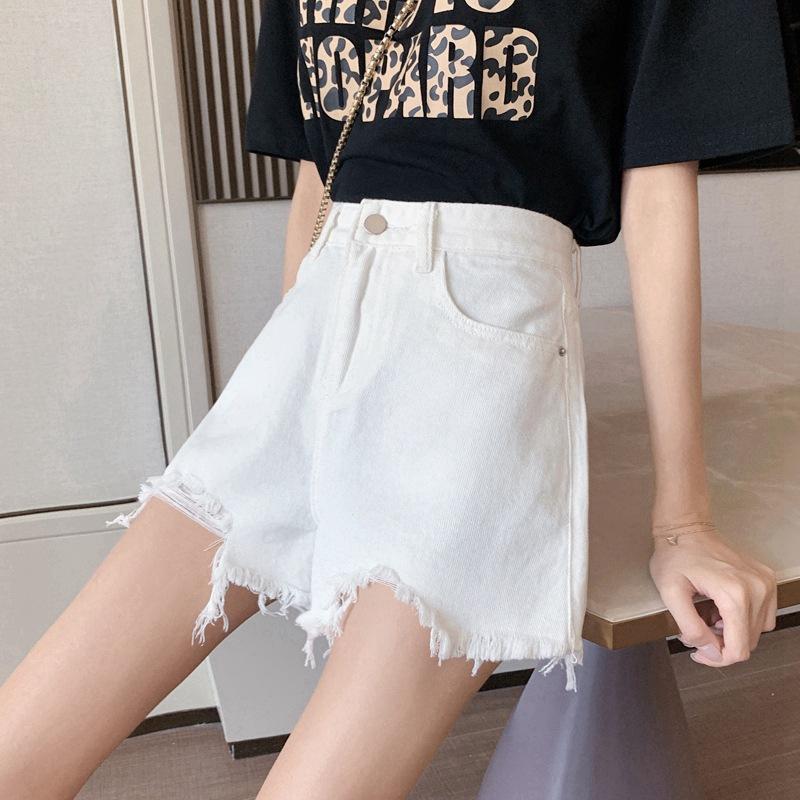 Summer Pants Classic and Minimalist Fashion Wild Hole Women Summer Loose Loose Thin Wide-legged Woolen Denim Shorts Individuality and Trendiness