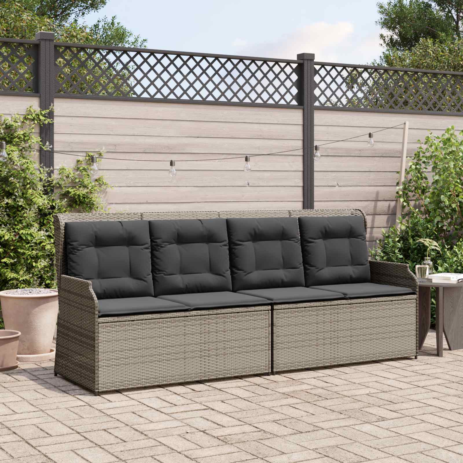 vidaXL Garden Bench with Cushions Gray Poly Rattan