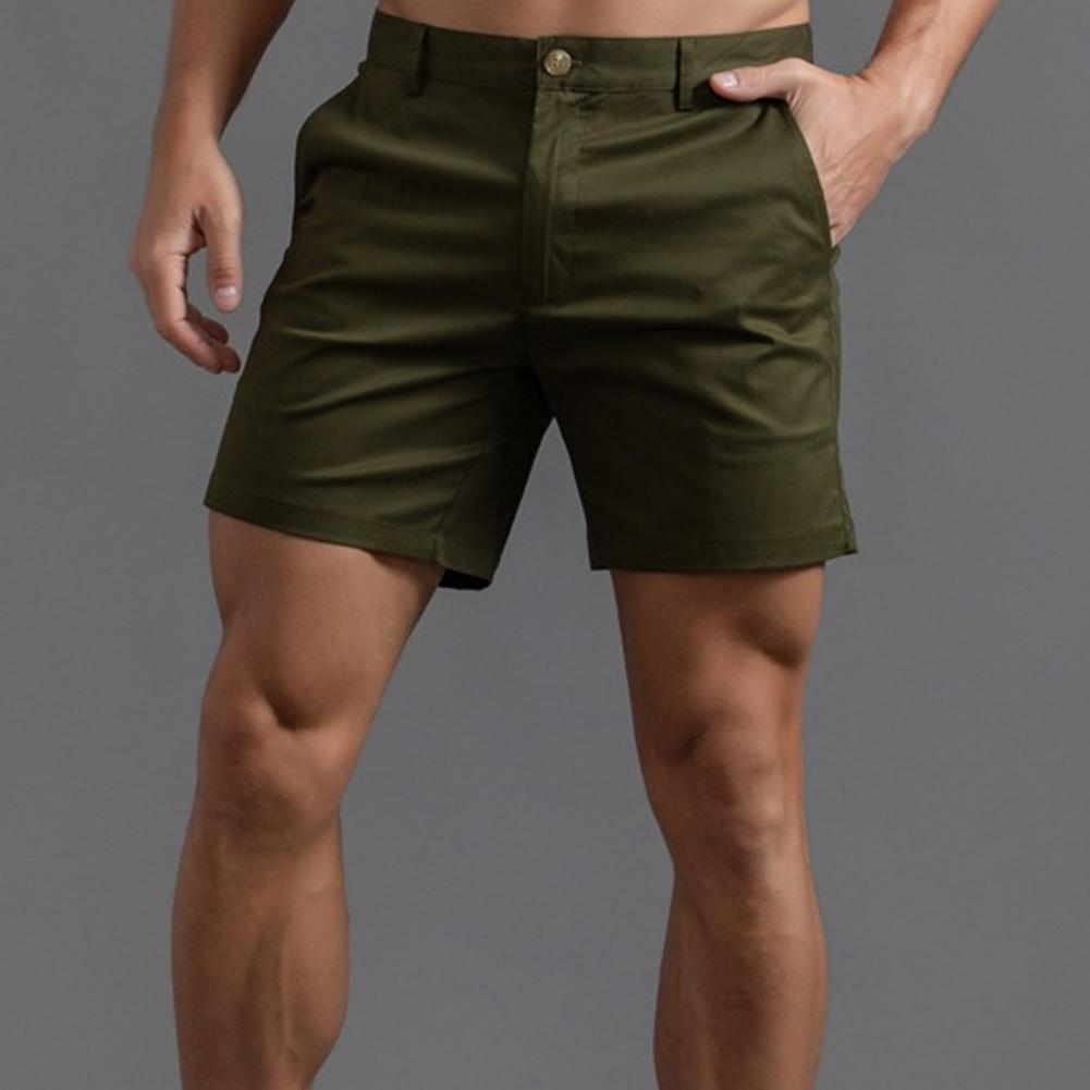 Men Summer Cargo Shorts Mid-rise Button Zipper Fly Pockets Shorts Solid Color Straight Leg Casual Short Pants Streetwear