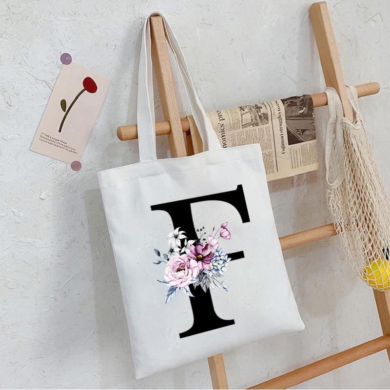 Alphabet24 Letter Print Student Portable Canvas Bag Tote Bag Large Capacity Messenger Bag
