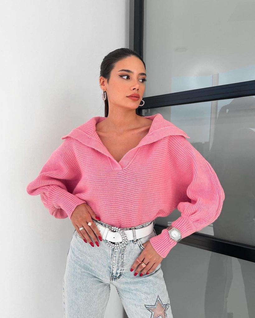 2026 European & American Loose Lantern Sleeve Open Neck Women's Autumn/Winter Pullover Sweater