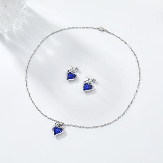 1 Set Love Heart Jewelry Rhinestone Faux Gem Heart Necklace And Earrings Women Heart Pendant Jewelry Set for Wedding Valentine's Day Gift