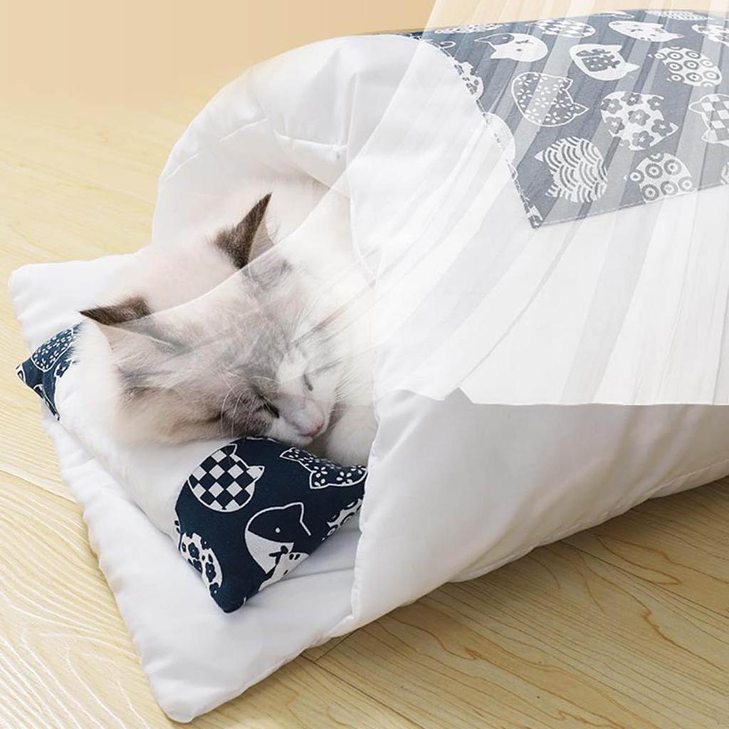 Cat Sleeping Bag Pet Cave Bed Self Warming Mat House with Pillow for Indoor Cats & Small Dog Detachable Easy to Clean