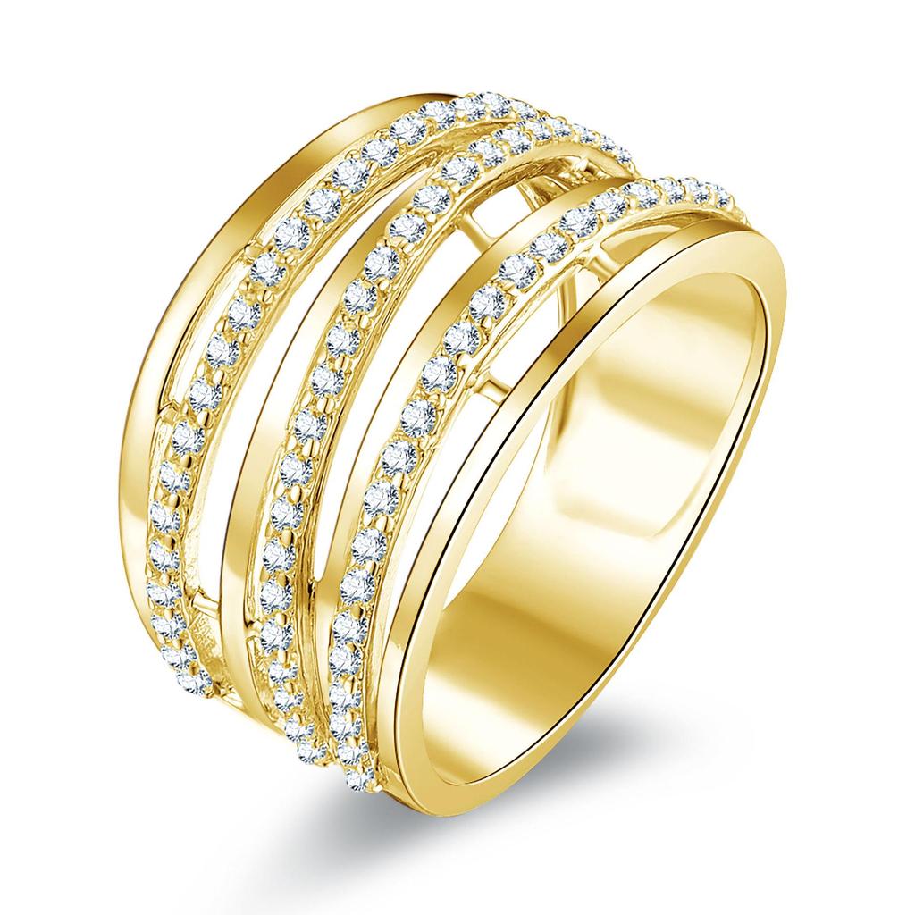 Dámský prsten s více diamanty, kulatý - Tři řady, Módní, Lehký luxus, Exkluzivní, Nejprodávanější, Niche módní doplněk.