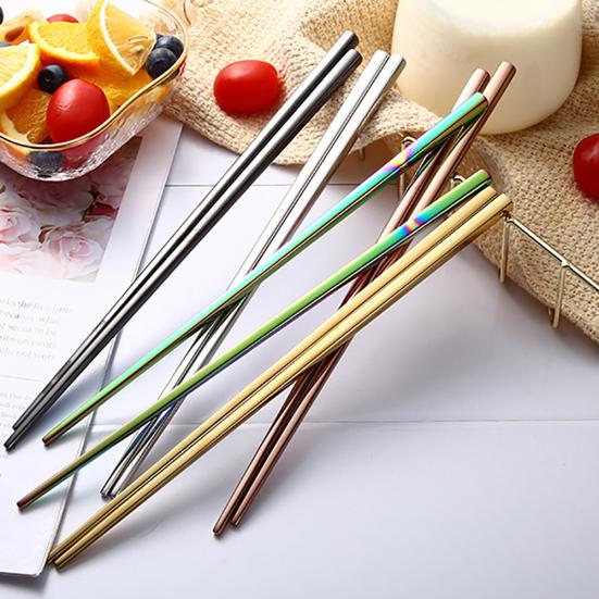 1 Pair Reusable Rainbow Portable Stainless Steel Dining Chopsticks Kitchen Tool