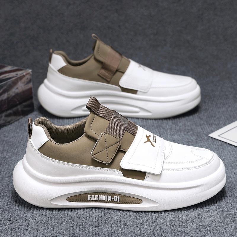 

Velcro shoes autumn casual lace-free board shoes leather surface sports thick sole increase 44 хакі