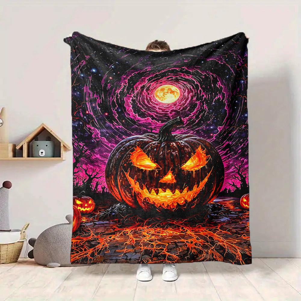 1pc Halloween Pumpkin Blanket, Lightweight Flannel Throw Blanket for Sofa, Bed, Travel, Camping, Living Room, Office, Couch, Chair, and Bed