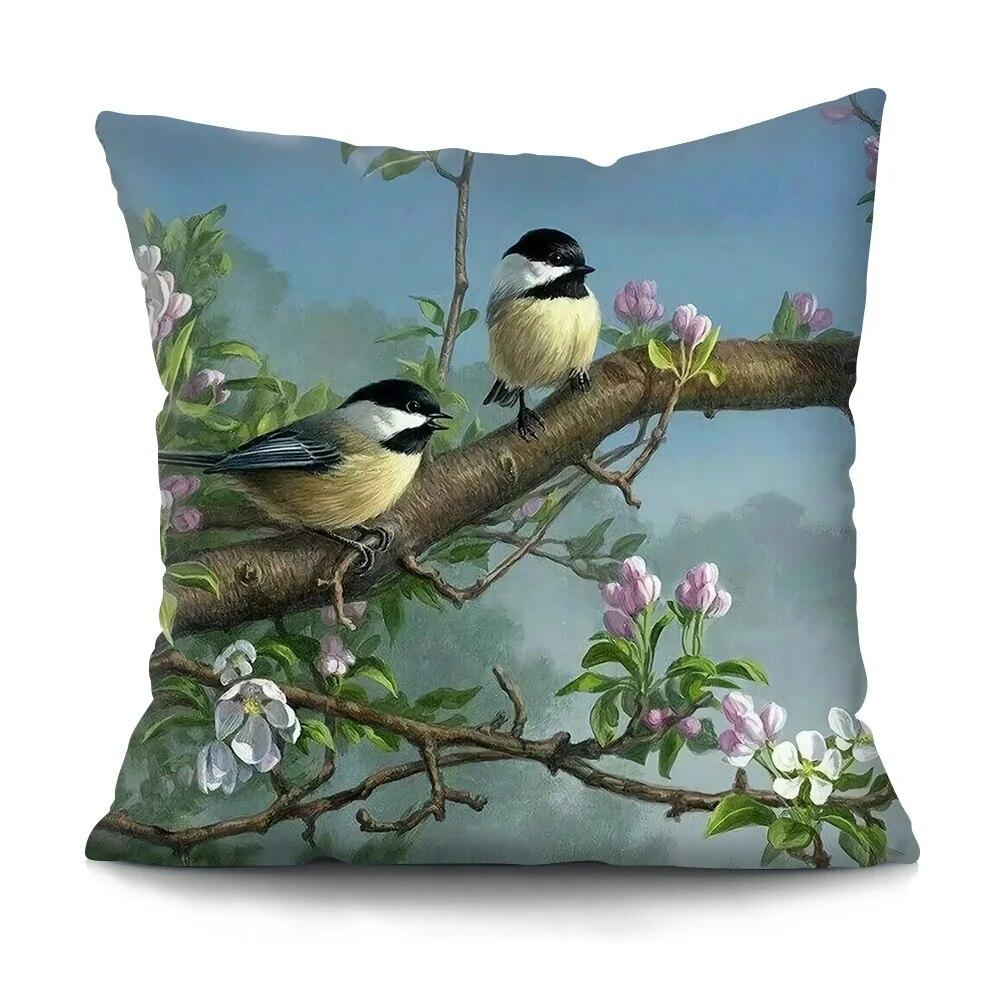 Bedroom Living Room Cushion Cover Oil Painting Bird Cushion Cover Chinese Style Car Sofa Home Decor Pillowcase