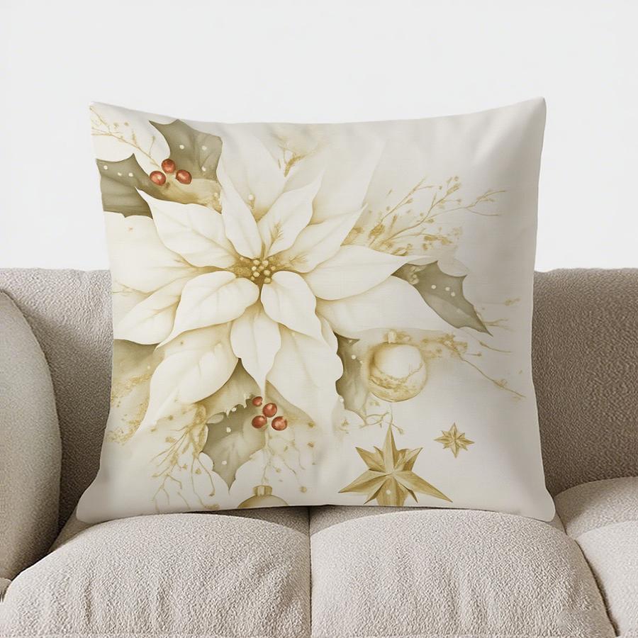 Home Decor Christmas Ornaments And Holly Pillow Cover Pattern Cushion Cover Suitable For Sofa Bedroom Car Pillow Cover
