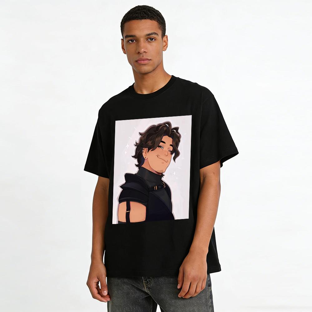 Trendy Cool Curly-haired Guy Print Short-sleeve Top Street Style Handsome Character Pattern Casual T-shirt Pure cotton T-shirt