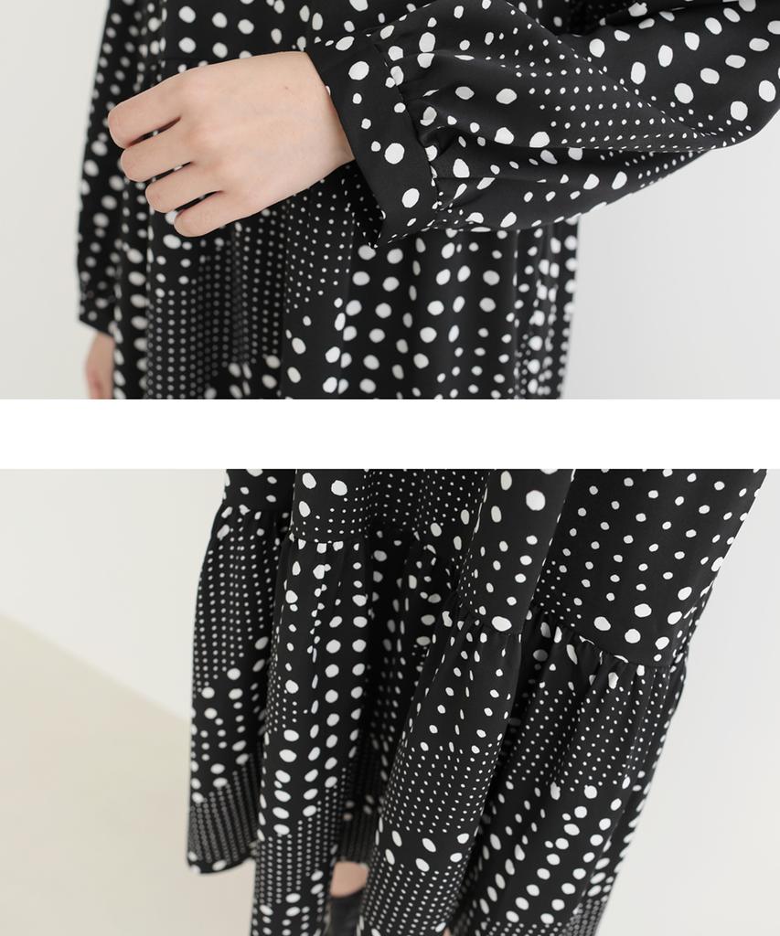 Ppaeppae Sailor Frill Collar Dot Long Dress