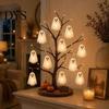 Indoor Halloween Party Props Glowing Ghost Tree Tabletop Decor, LED Lighted with Kid Friendly Ornaments Hanging for Home, Fireplace Mantel,