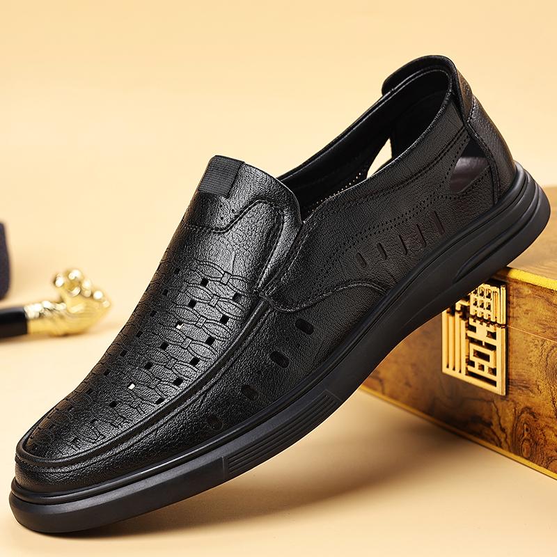 Fashion Summer Brand Men's Comfortable Soft Soled Casual Leather Shoes Popular Men's Breathable and Versatile Hollow Out Casual Shoes