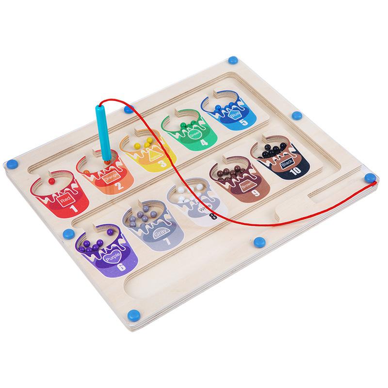 Wooden Children'S Early Education Magnetic Water Cup Beads Color Classification Board Exercise Hand-Eye Coordination Educational Toys