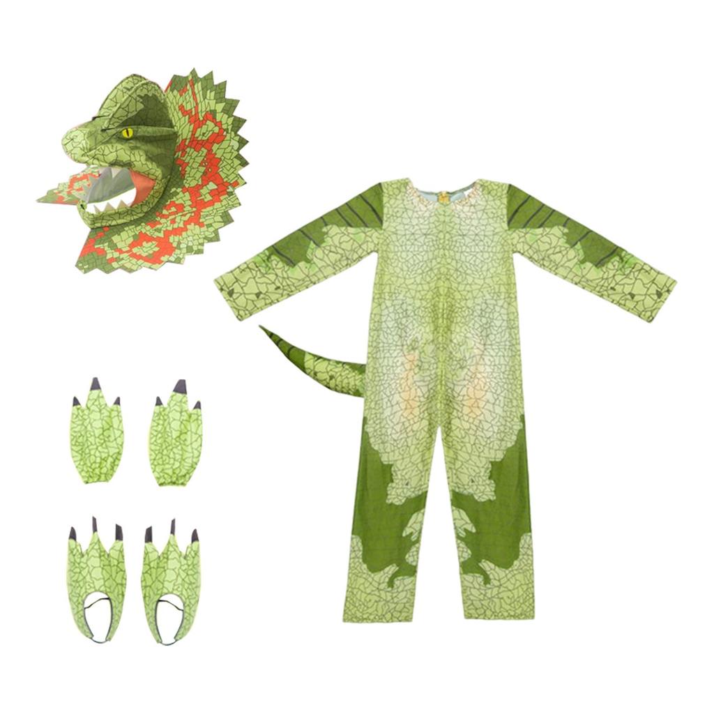 Dino Delight Costume - Kids' Green Jumpsuit for Cosplay and Halloween Fun