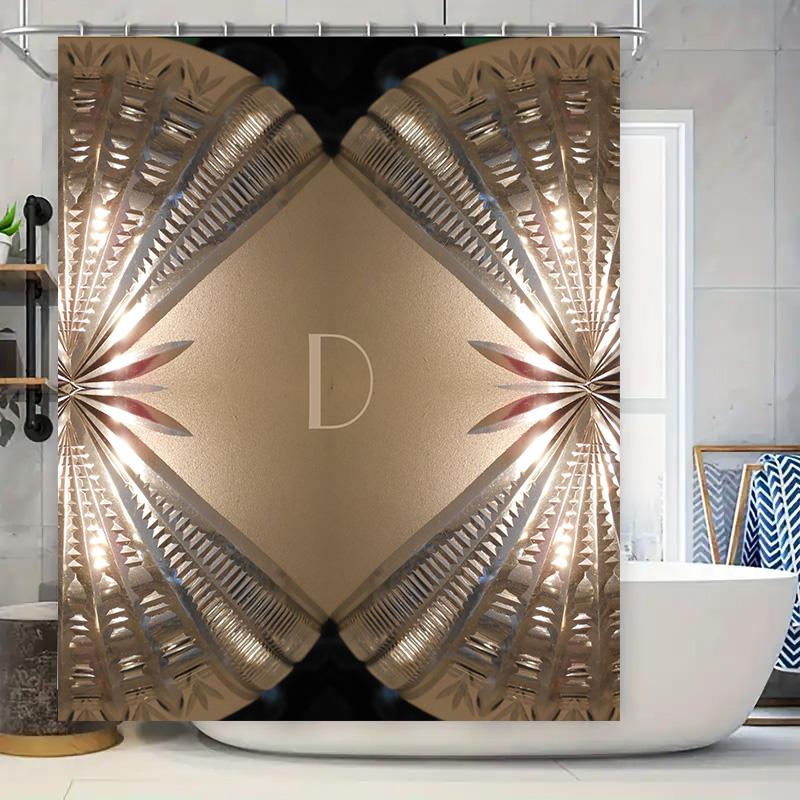 

Golden Sunburst Shower Curtain With Monogram D: Luxurious Decorative Bathroom Window Coverings For Home Improvement Pink Gold Me W60H190(CM)-1 Pcs