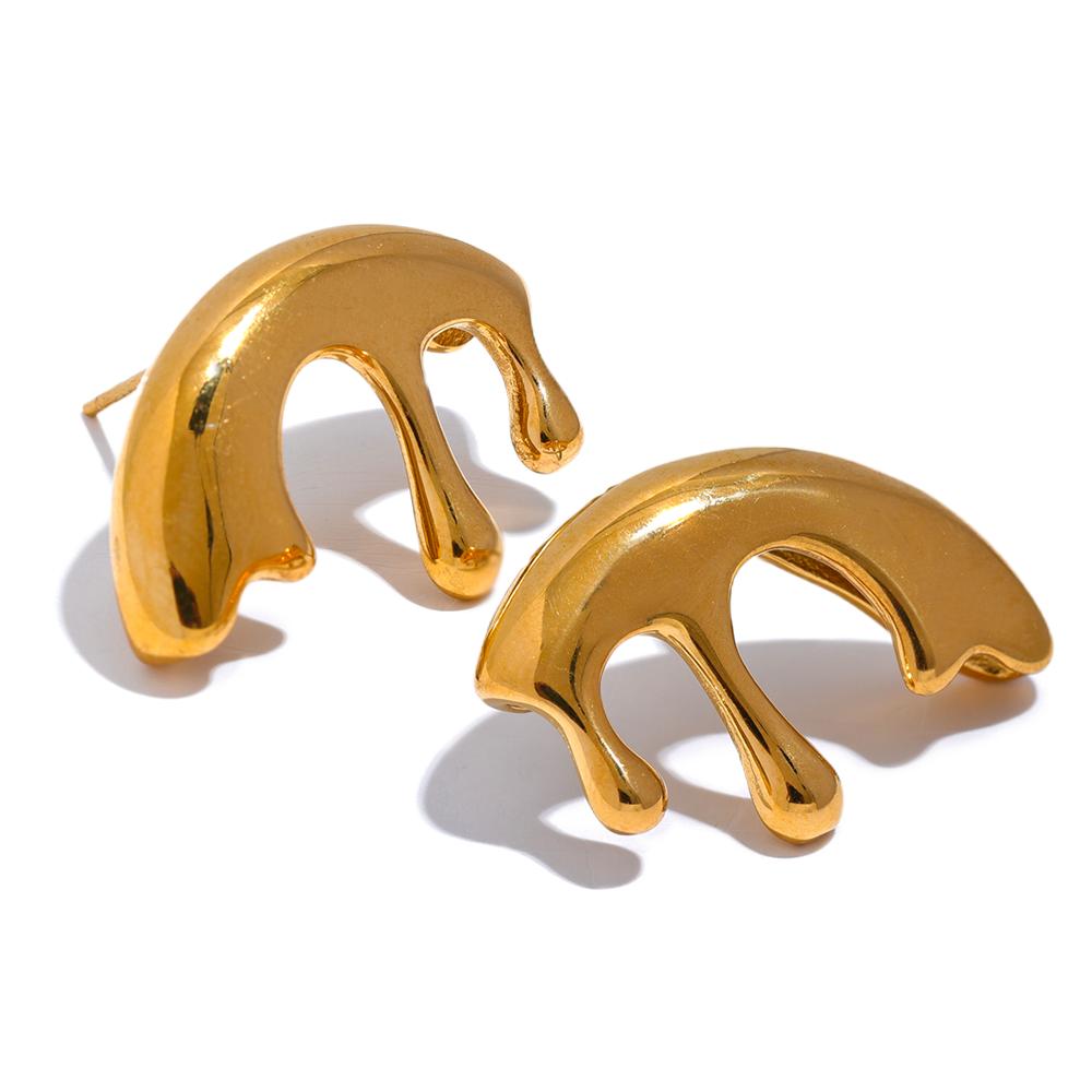 

Yhpup Stylish Unique Design Golden Stainless Steel Geometric Unusual Stud Earrings for Women Chic Creative Daily Jewelry Gift