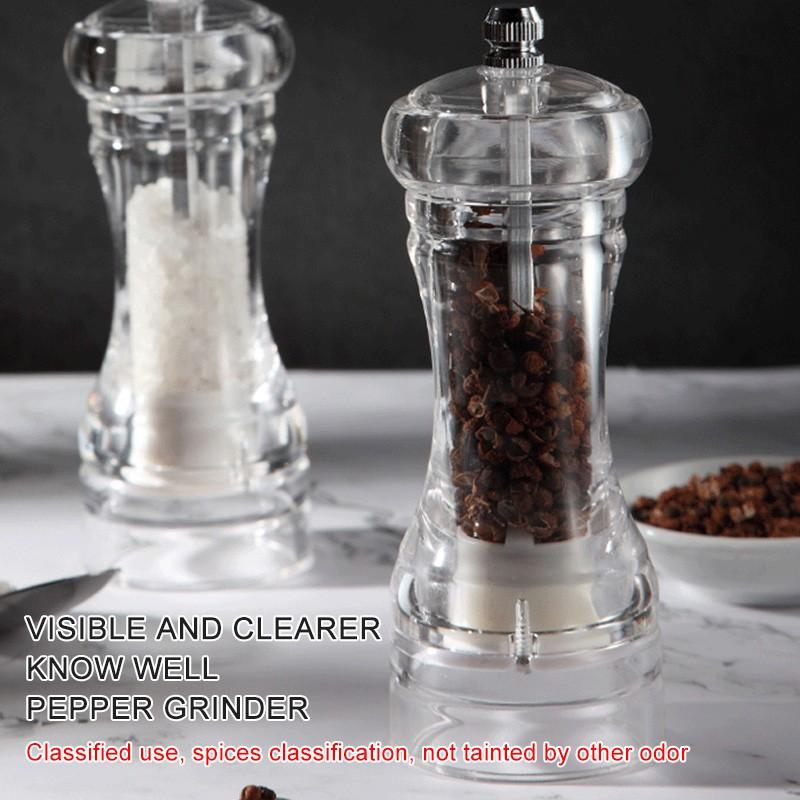 Akryl Pepparkvarn Skärmaskin Köksverktyg Transparent manuell Salt Kryddor Mill Shaker Slipverktyg