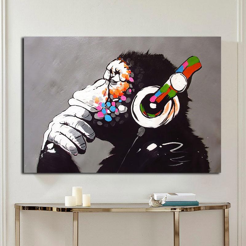 Graffiti-niedlicher Affe-Leinwandgemälde, bunt, gedrucktes Poster und Drucke, Gemälde, Wandbilder für Wohnzimmer, Heimdekoration