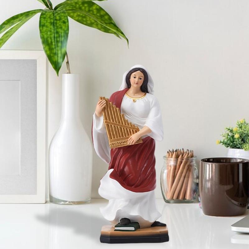 Sacred Harp Player Sculpture Resin Musician Statue Durable Art Spiritual Room Decoration Art Figurine