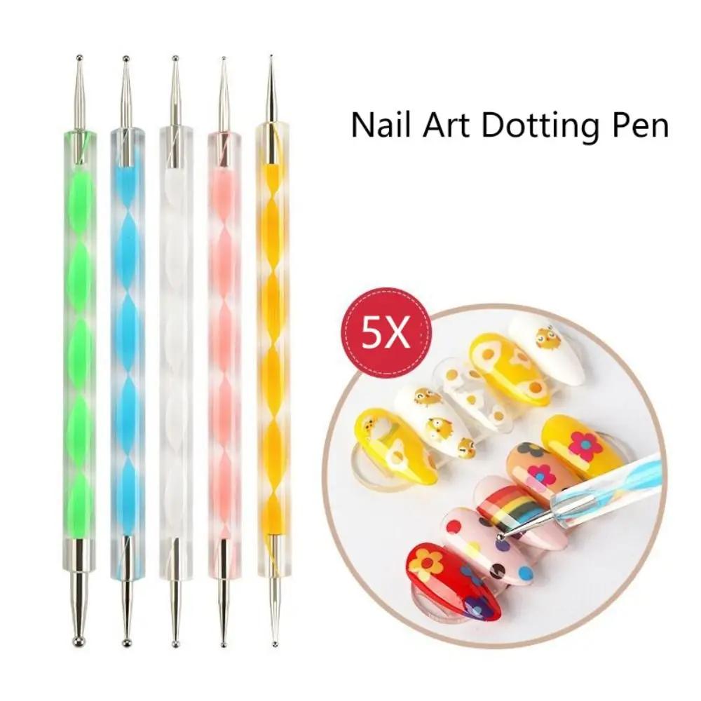 5Pcs 2 Way Nail Art Dotting Pen Dot Paint Marbleizing Manicure Painting Kit Polish Crystal Nail Art Tool Set Girls