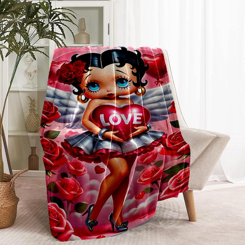 Betty Boop Print Blanket - Soft & Comfortable, for Bedroom, Travel, Sofa, Home Decoration - Birthday Christmas Gift for Friend