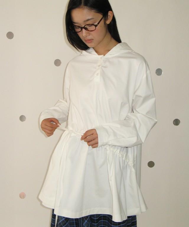 RONRON Ruched Hooded String Dress White