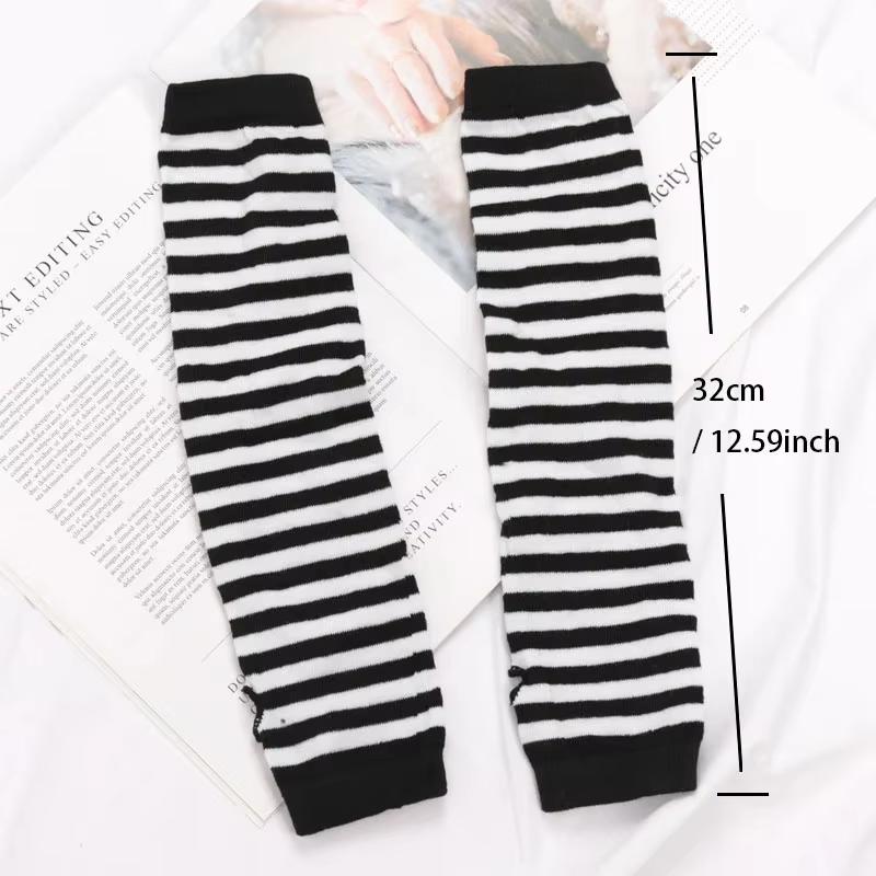 Mănuși calde de iarnă cu mâneci lungi pentru bărbați femei fără degete cu dungi hip-hop tricotate până la cot mănuși elastice încălzitor de braț pentru exterior