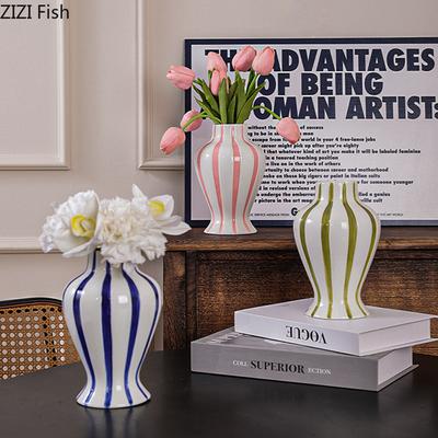 Bunte Streifen Keramikvase Schreibtischdekoration Blumenarrangement Künstliche Blume Dekorative Blumenvase Raum Ästhetische Dekoration
