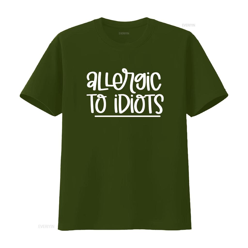 T-shirt Grigia con Stampa "Allergic To Idiots" per Moda Casual vintage Lavata Elegante Unisex Elastica Leggermente uomo Traspirante