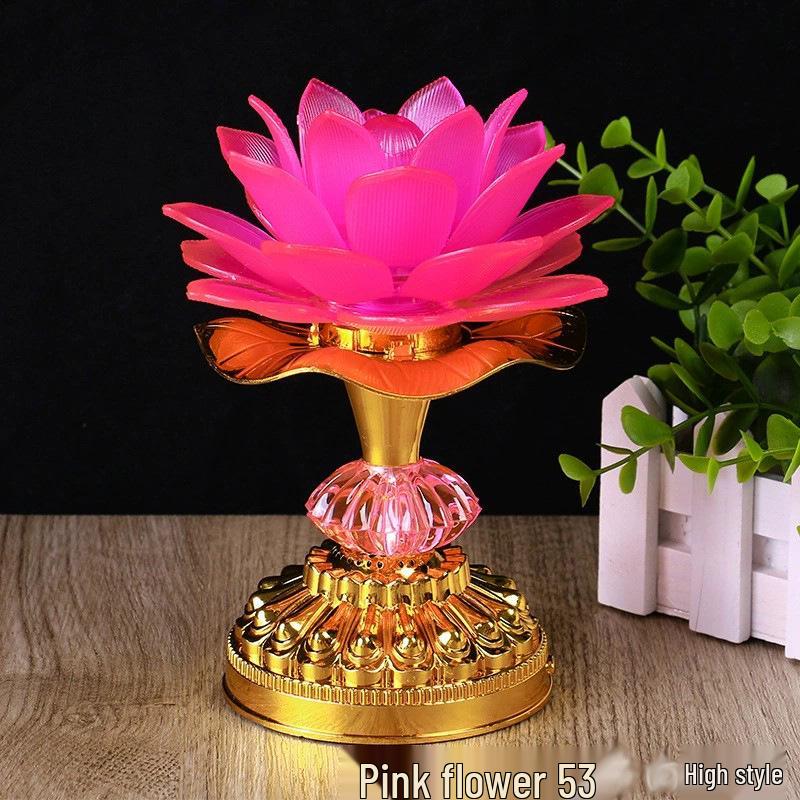 LED Seven-Color Lotus Lamp for Worship and Offering - Electronic Ever-Burning Buddhist Lamp for Guanyin and God of Wealth.