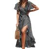 Women Dress Ruffles V-Neck Comfy Ankle-Length Wrap Women Dress
