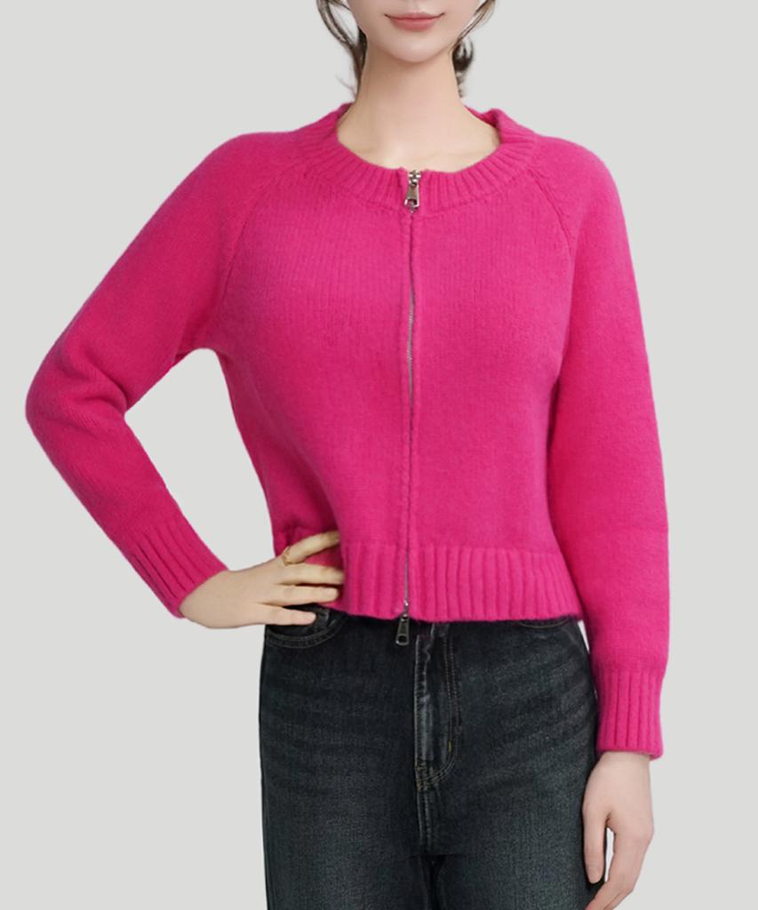 Keulleiseu Ivy Round Two-Way Zip-Up Knit Cardigan_Pink