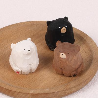 Mini Wooden Bear Figurine Handcrafted Miniature Polar Bear Animal Figurines Office Home Decor Art Carving Work