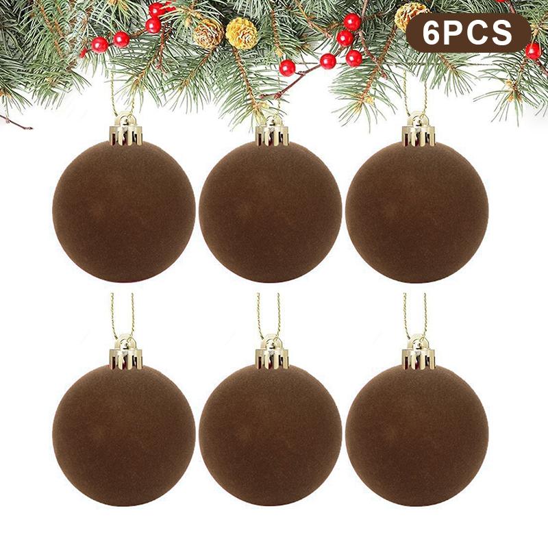 6Pcs 4/5/6/8CM Flocked Christmas Balls Christmas Decorations Hanging Balls Christmas Tree Ornaments