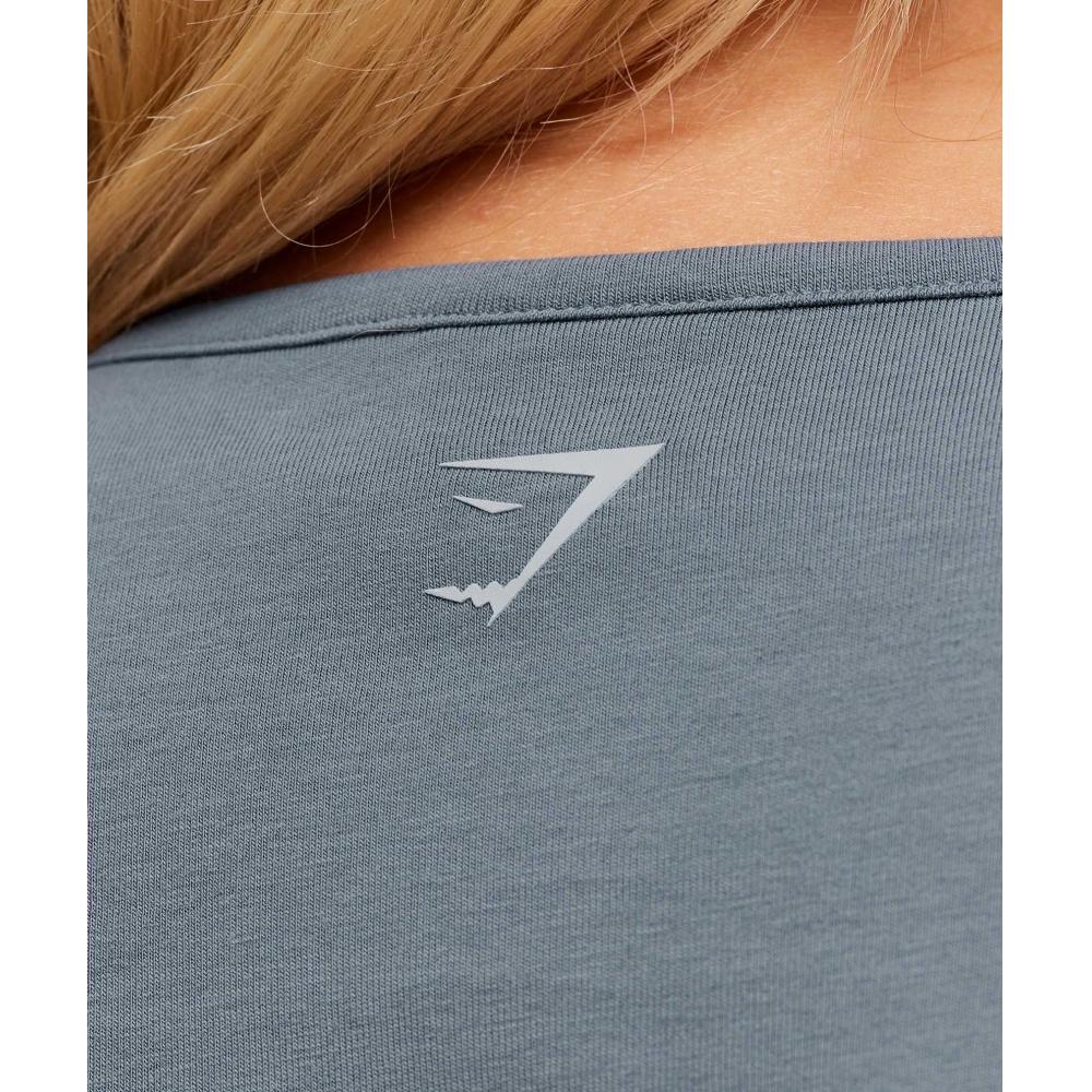 Gymshark Embroidered Logo Crop Top Iron Blue B4c6z Uctm