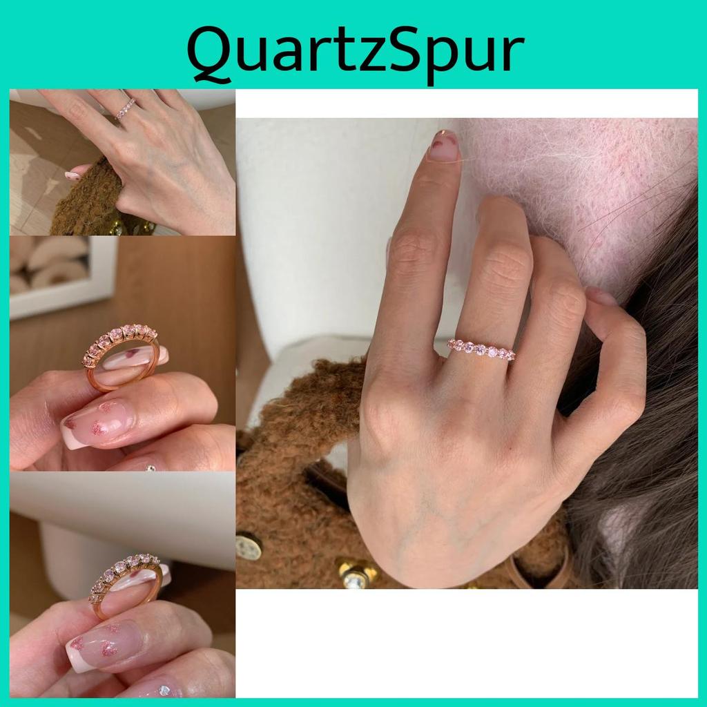 Stilvoller Sakura-Rosa Halbkreis-Zirkonia-Ring für Damen Verstellbar Kupfer Geometrie