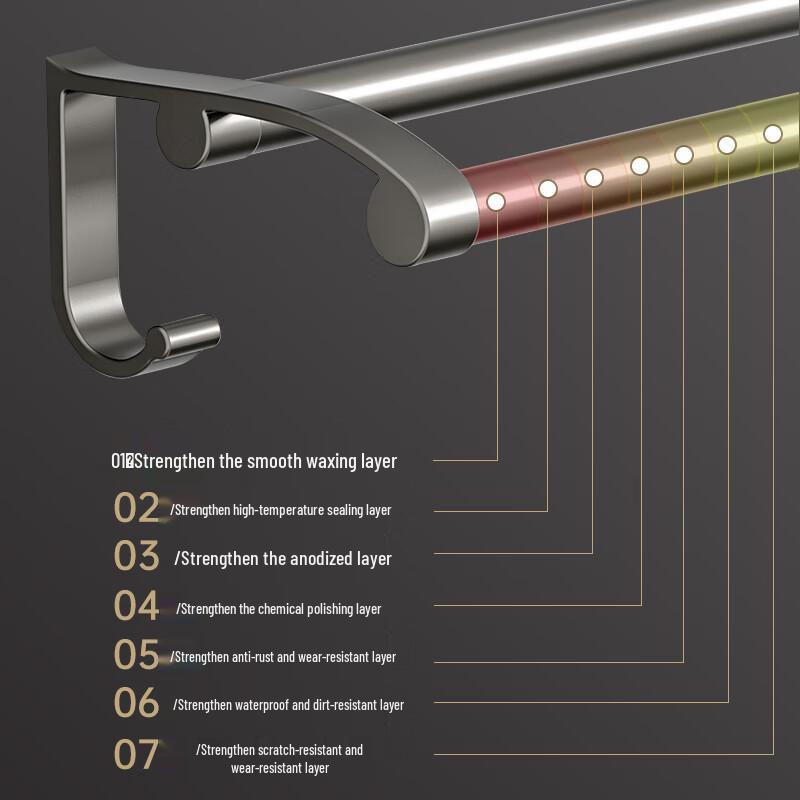 No-Drill Space Aluminum Double Towel Rack with Shelf