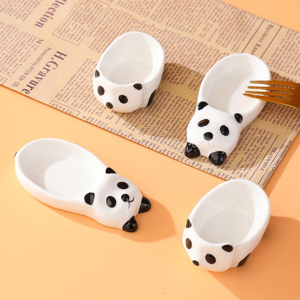 Cartoon Panda Ceramic Taste Plate Household High-Value Seasoning Sauce Oil Plate Vinegar Plate Cute Shape Hot Pot Dipping Plate
