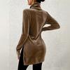 Women's Fashion Velvet Turtleneck Pullover Slim Fit with Side Slit Elegant Top for Everyday Wear