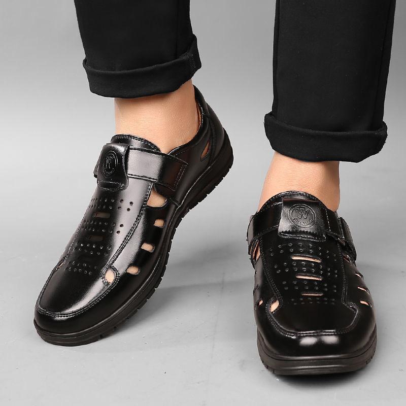 Letní pánské sandály Pohodlné Duté Protiskluzové Měkké Chladivé Osvětlené Prodyšné Univerzální Klasické Nositelné Módní Ležérní Kožené Sandály