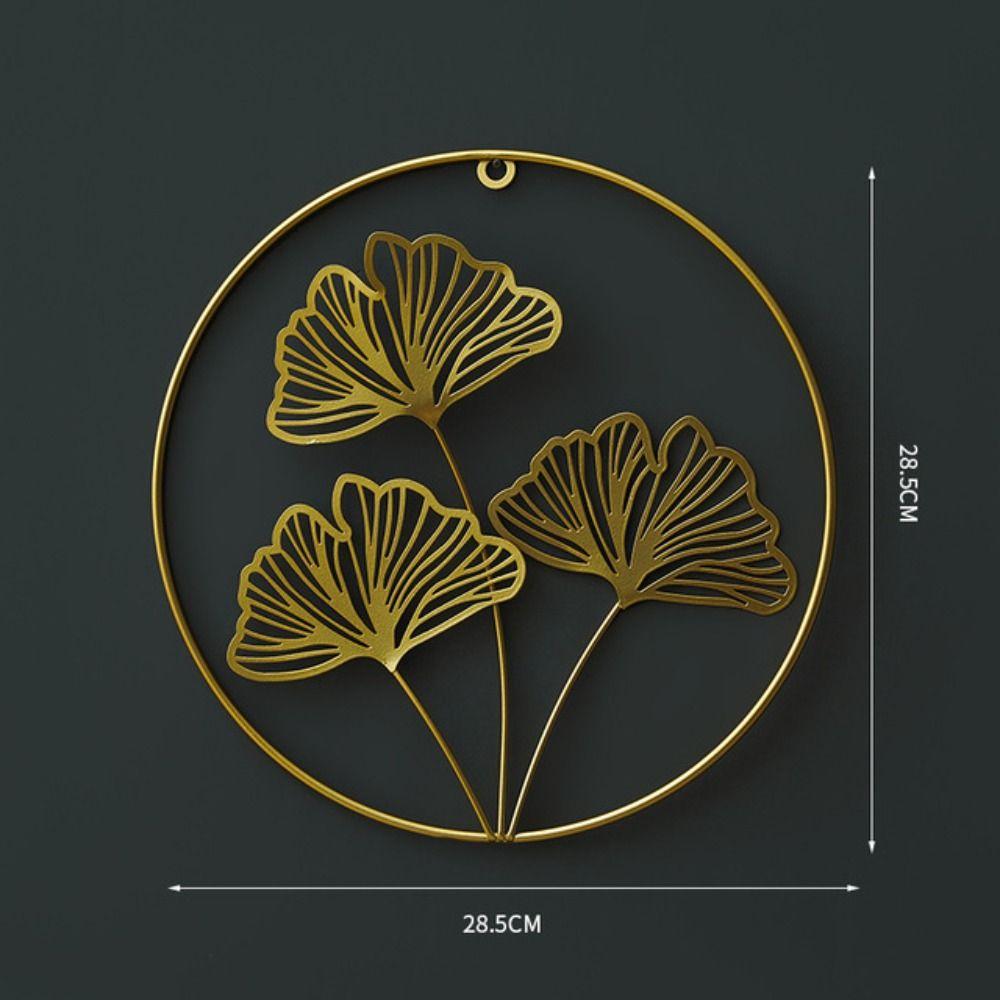 Ornaments Iron Arts Gold Metal Round Pendant Ginkgo Leaf Ornaments Wall Decoration Leaves Sculpture