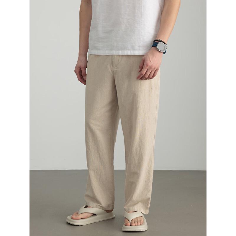 Hengyuanxiang Men's Linen Blend Straight Leg Casual Pants