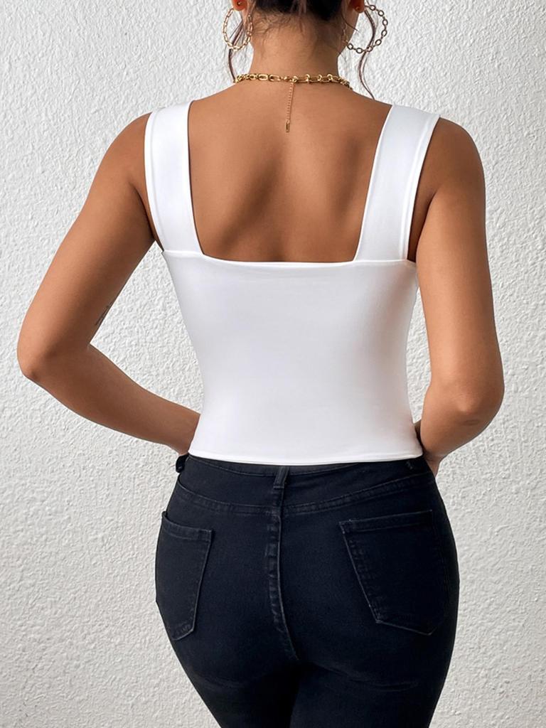 Čtvercový výstřih Tílko Široká ramínka Crop Tops Ženy Léto Košilka Jednobarevná Košilka Módní tubus Dámská zkrácená vesta bez rukávů Y2K Oblečení