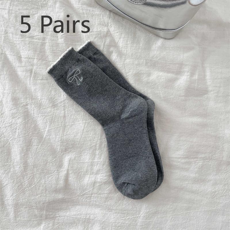 

5 пар простых и универсальных женских носков с бантом в школьном и балетном стиле 5 Pairs серый